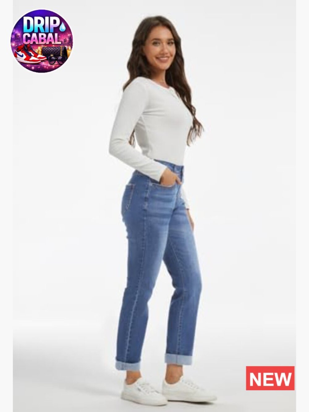 Mid Rise Straight Leg Stretchy Denim Jeans Casual Classic - Picture 5 of 7